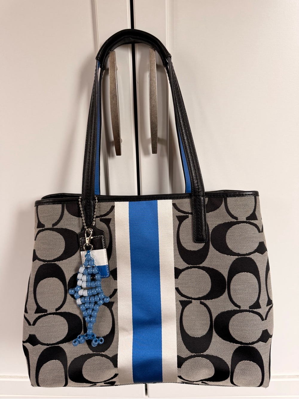 Coach Bag 19999 Hamptons Weekend Signature Medium Tote Black Gray And Blue